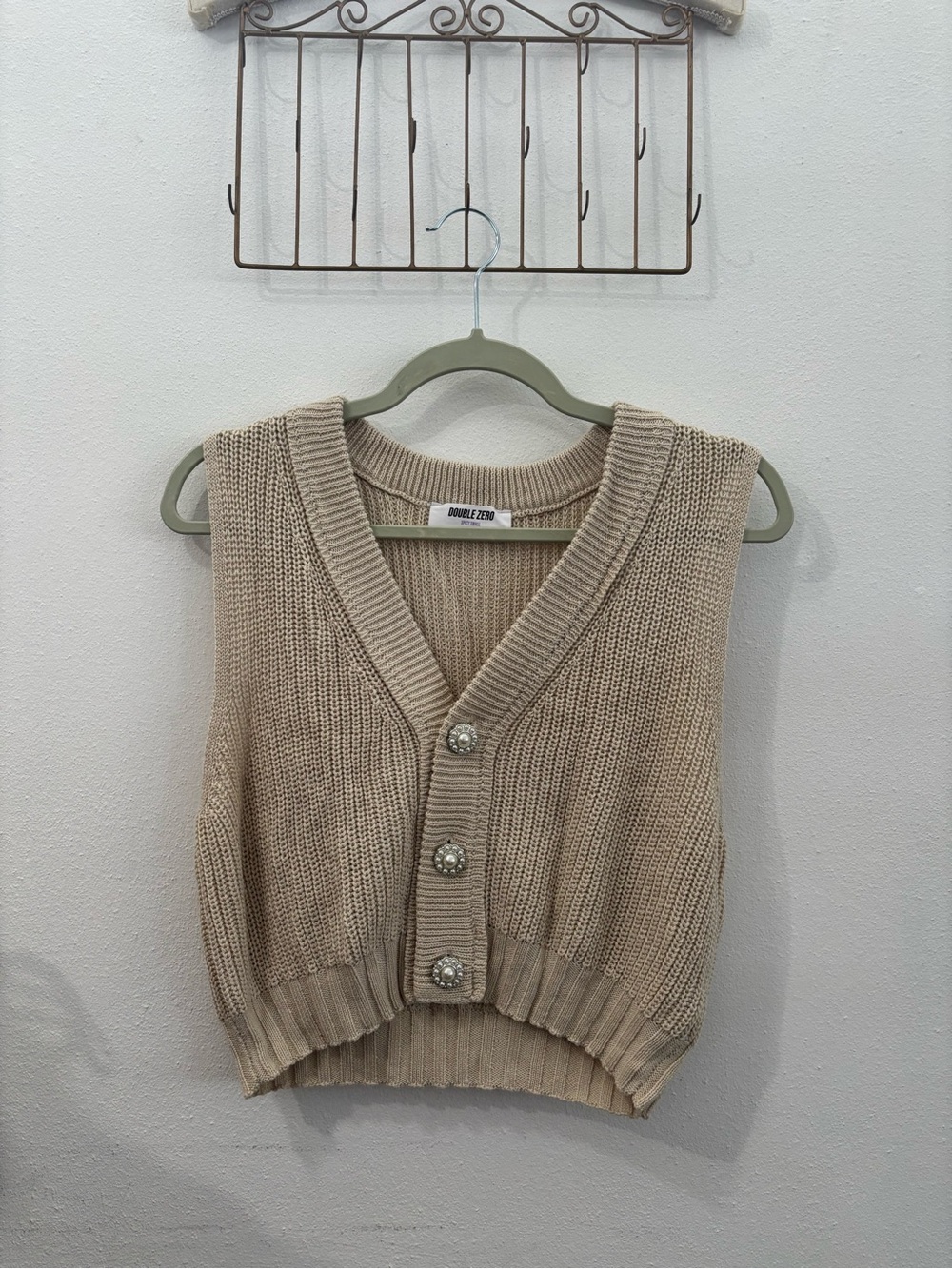 Double Zero Neutral Beige V-Neck Knit Button-Front Sweater Vest